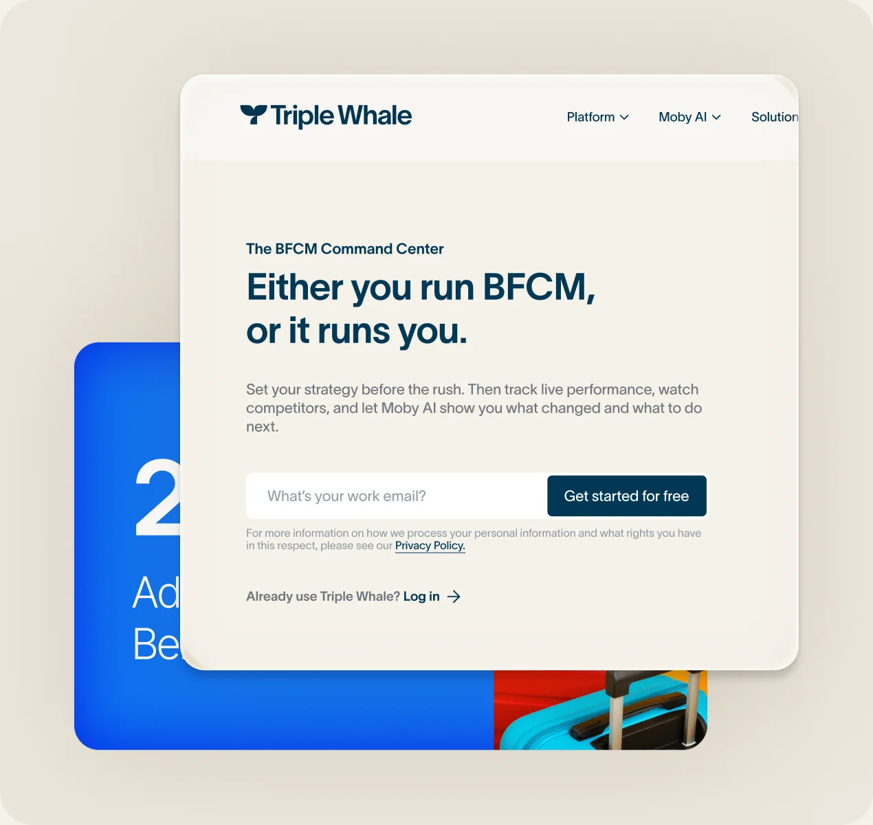 The BFCM Command Center page over the 2025 Ad Performance Benchmarks report cover
