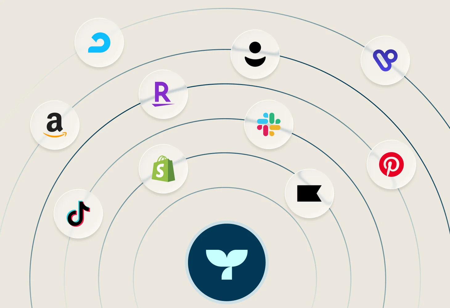 The tools Triple Whale connects to — Amazon, Shopify, TikTok, Slack, Pinterest, Klaviyo and more — orbiting the Triple Whale submark